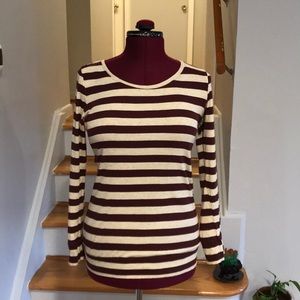 Divided burgundy and cream striped knit sweater